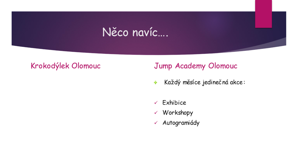 Plusy Jump Academy oproti Krokodýlek Olomouc