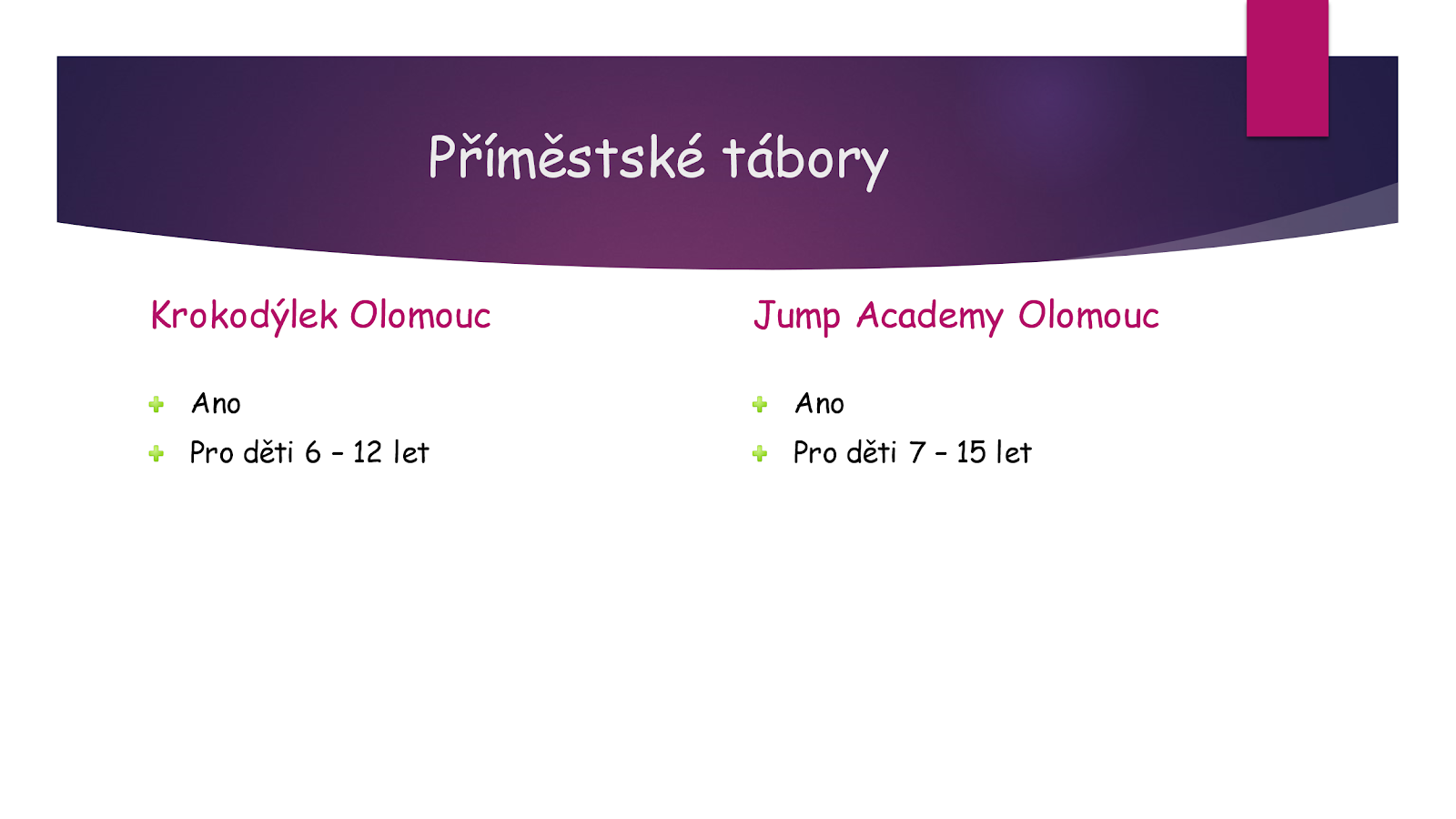 Tábory Jump Academy oproti Krokodýlek Olomouc
