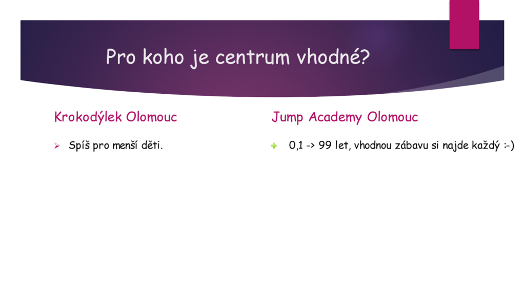 Vhodnost Jump Academy oproti Krokodýlek Olomouc